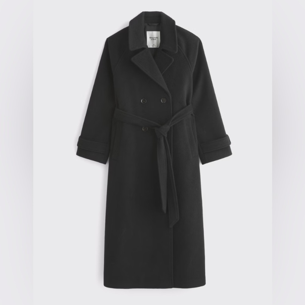Abercrombie & Fitch Black Long Wool Trench Coat